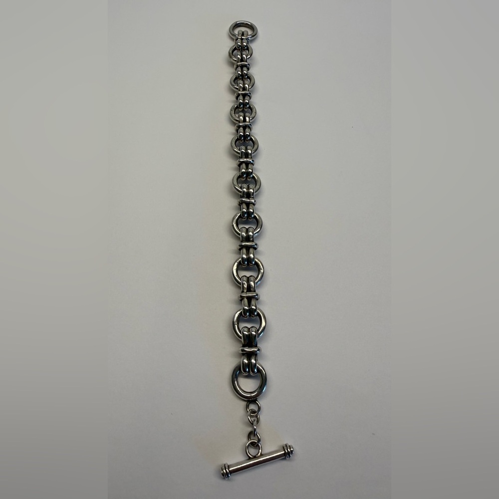 Heavy Sterling Silver Toggle Link Bracelet 925 Chunky Statement 7.5” 1.4oz - Picture 2 of 5